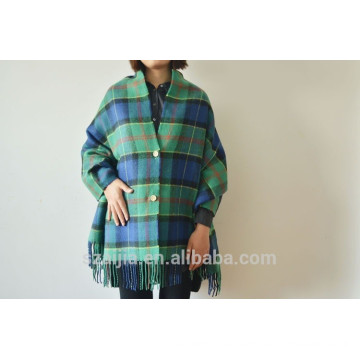 100% acrylic plaid ladies winter ponchos and shawls